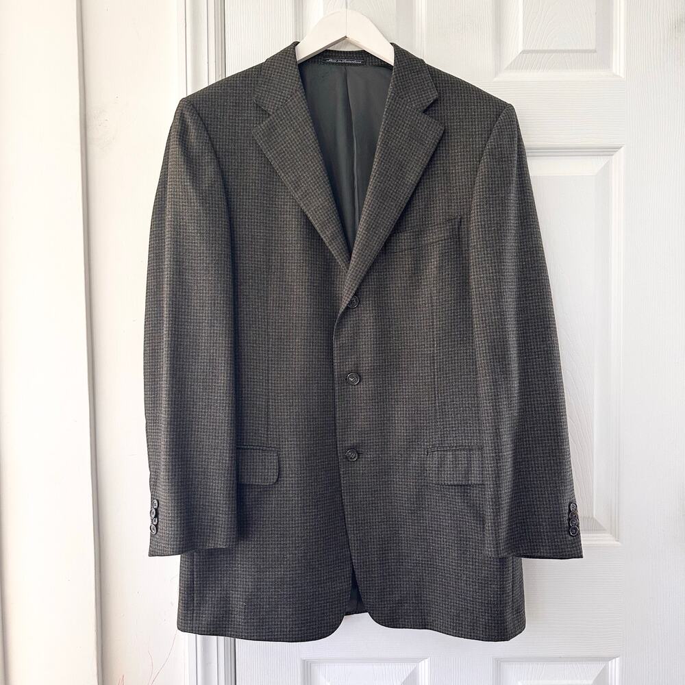 Ermenegildo Zegna Neiman Marcus Wool Brown Grey Checkered 3 Button Blazer 52 IT